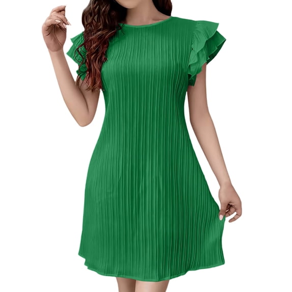 zbxnLI Women's Mini Dress Ruffle Short Sleeve Dresses Summer Lightweight Casual Vacation Sundress for Women