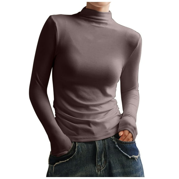 zbxnLI Women's Mock Collar Long Sleeve Shirts Fall Winter Basic Layer Tee Tops Slim Classic T-Shirts