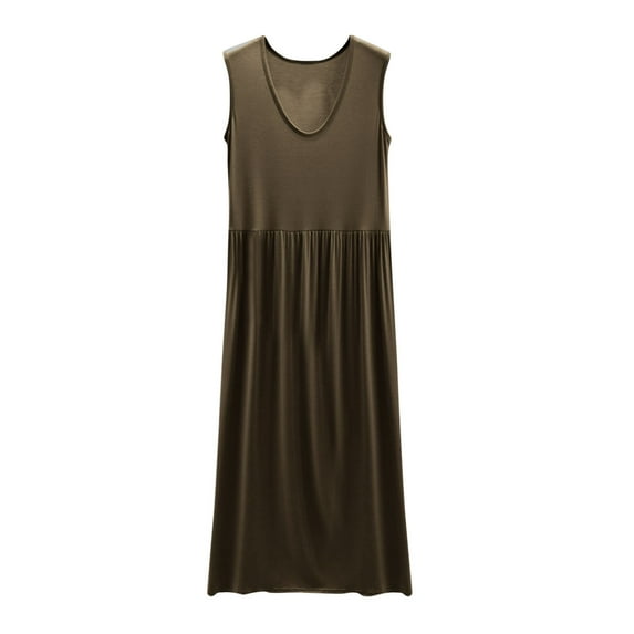 zbxnLI Women's Nightgowns Sleeveless Sleepwear Crew Neck Solid Color Soft Nightdress for Women