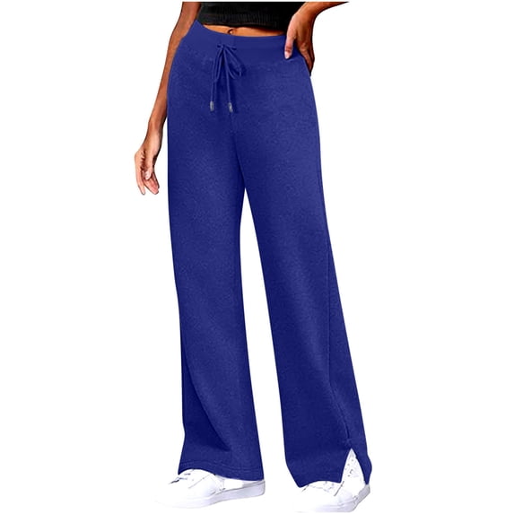 zbxnLI Women's Open Bottom Sweatpants Side Split High Waist Drawstring Baggy Athletic Lounge Pants