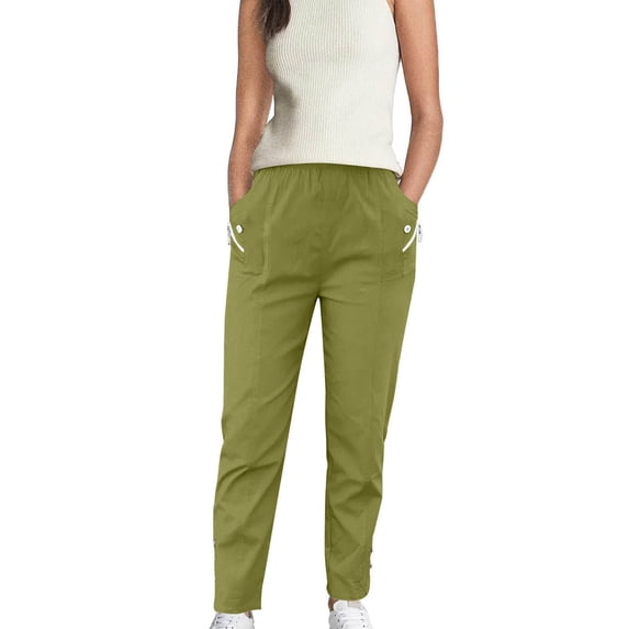 zbxnLI Women's Pants Elastic Waist Straight Leg Casual Pants High Waist Outdoor Hiking Pants with Pockets