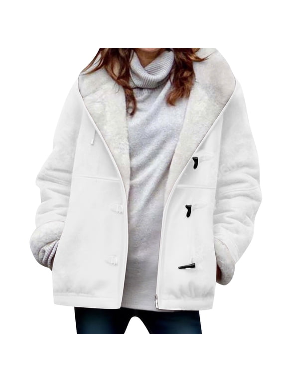 Women's Plus Size Jackets Fleece Fuzzy Plush Lined Winter Coats Hooded Outerwear with Pockets