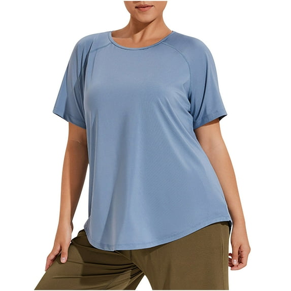 zbxnLI Women's Plus Size Workout Tops Loose Short Sleeve Quick Dry T-Shirt Crew Neck Athletic Tees