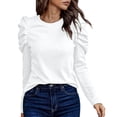 thumbnail image 1 of zbxnLI Women's Puff Long Sleeve Tunic Tops Crew Neck Casual Dressy Blouses Womens Basic Tee Shirts, 1 of 9