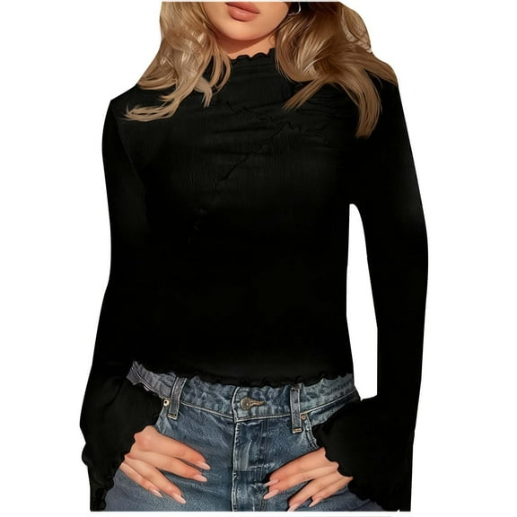 zbxnLI Women's Pullover Crew Neck Shirts Long Sleeve Trendy Tops Tight Slim Workout Clothes Fall Lightweight Top