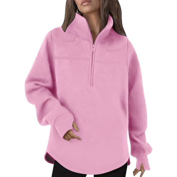 zbxnLI Women's Quarter Zip Sweatshirt Long Sleeve Necked Loose Tunic Tops Athletic Sweatshirts for Women