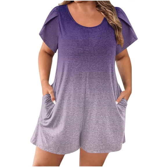zbxnLI Women's Rompers Petal Short Sleeve Crewneck Casual Jumpsuits Summer One-Piece Outfits with Pockets