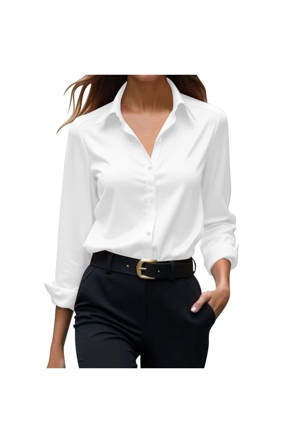 Women's Satin Button down Shirts Silk Long Sleeve Casual Dressy Blouses Collared Tops for Women