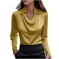 thumbnail image 1 of zbxnLI Women's Satin Silk Tops Long Sleeve Blouses Collared Cowl Neck Shirts Dress Office Work Blouse Plus Size Outfits, 1 of 6