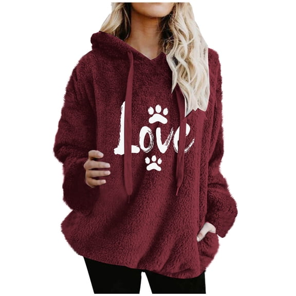 zbxnLI Women's Sherpa Hoodies Heart Graphic Fleece Fuzzy Sweatshirts Lightweight Pullover Hooded Tops