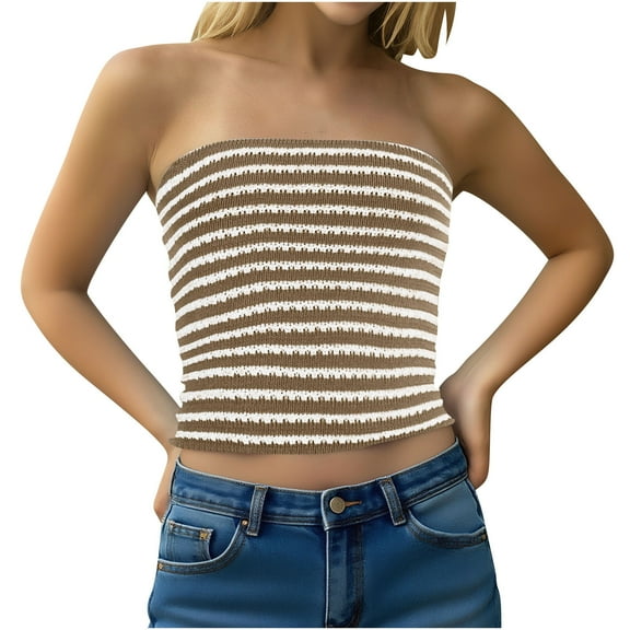 zbxnLI Women's Strapless Tube Tops Strapless Knit Bandeau Going out Tops Backless Crop Tops for Women