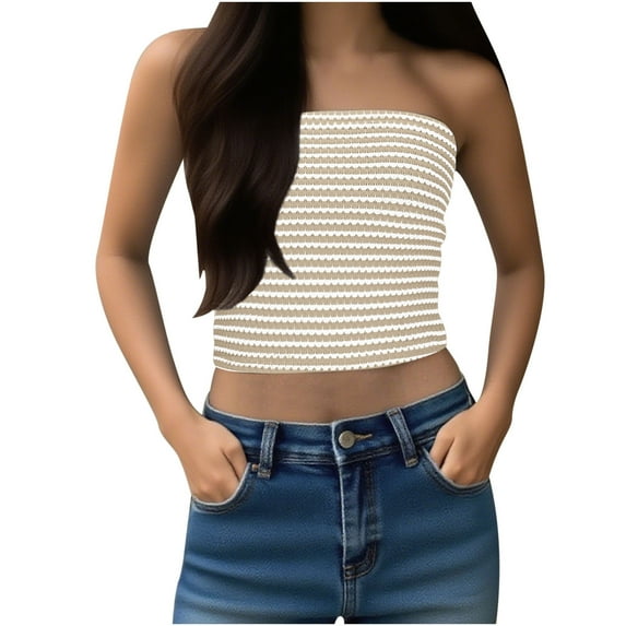 zbxnLI Women's Strapless Tube Tops Strapless Knit Bandeau Going out Tops Backless Crop Tops for Women
