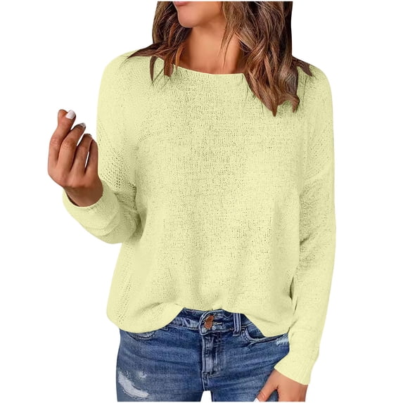 zbxnLI Women's T-Shirt Plain Long Sleeve Shirt Fall Round Neck Casual Lightweight Loose Basic Tees