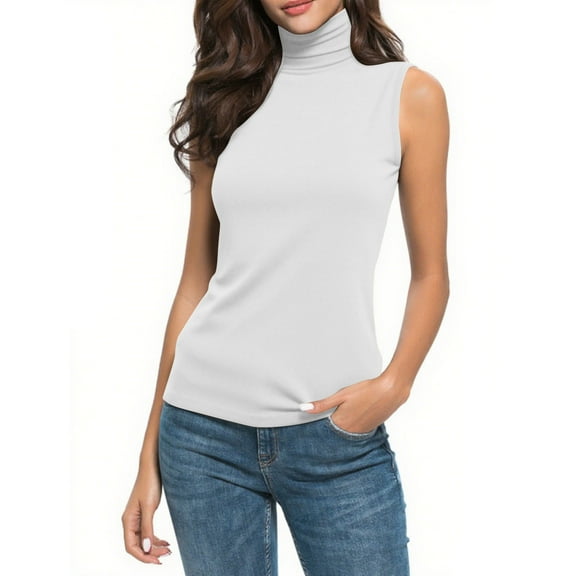 zbxnLI Women's Turtleneck Tank Tops Thermal Tanks Sleeveless Causal Basic Tee Shirt for Women