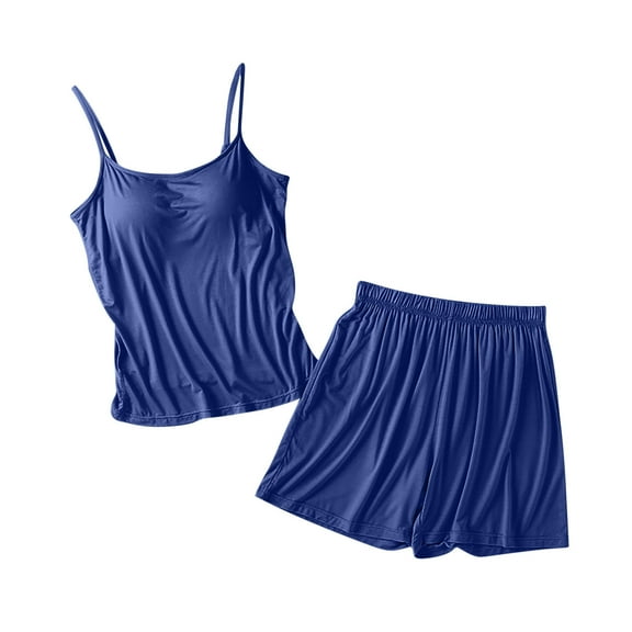 zbxnLI Women's Two Piece Cami Pajama Sets Camisole and Shorts Set with Built in Bra Pads Loungewear
