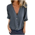 thumbnail image 1 of zbxnLI Women's V Neck Blouses Shirts Casual Stylish Half Sleeve Button down Front Loose Plain Summer Flowy Tee Tops, 1 of 6