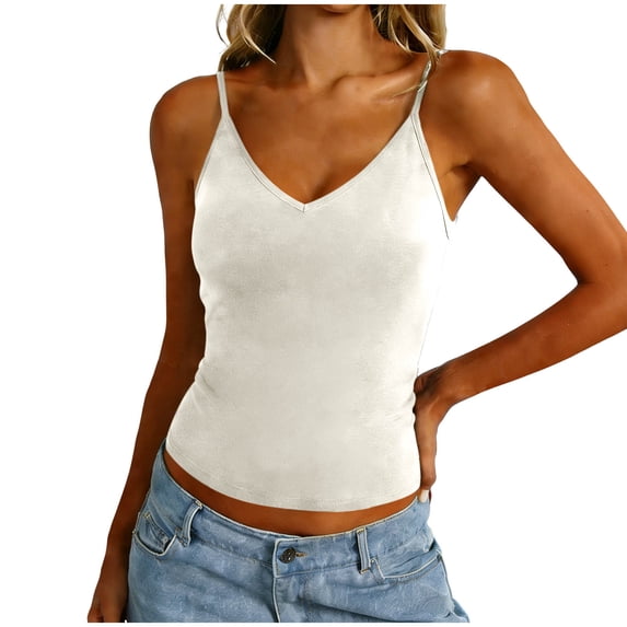 zbxnLI Women's V Neck Tank Tops Sleeveless Slim Ribbed Camisole Casual Summer Basic Going out Shirts for Women