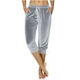 thumbnail image 1 of zbxnLI Women's Velvet Capri Pants Velour Joggers Pants Drawstring Waist Casual Capris with Pockets, 1 of 6