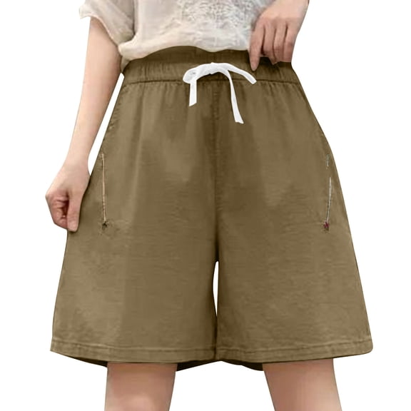 zbxnLI Women's Wide Leg Shorts Elastic Waist Casual Baggy Shorts Lightweight Summer Shorts with Pockets