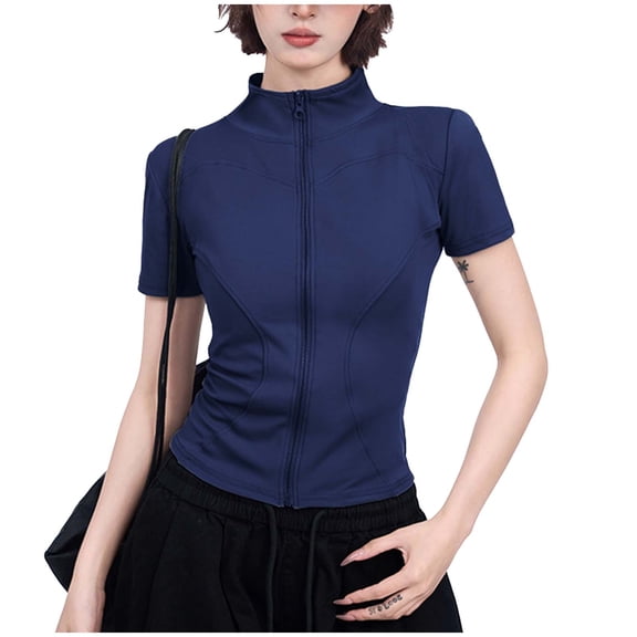 zbxnLI Women's Workout Jackets Quick Dry Tops Zipper Slim Yoga Sportwear Stretchy Cropped Running Jacket Summer Outfits