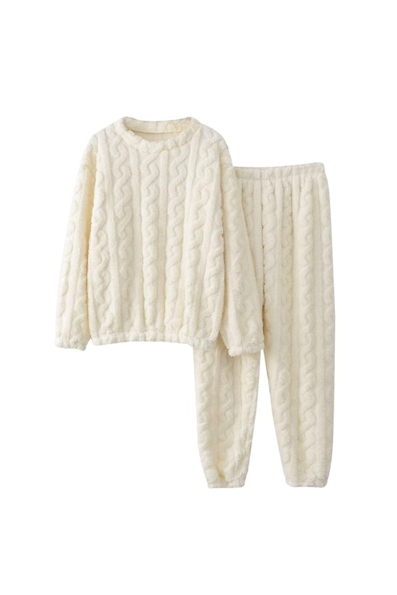 Womens 2 Piece Fleece Pajama Set Soft Plush Sleep Tops Pj Long Pants Lounge Sets Sleepwear