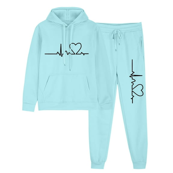zbxnLI Womens 2 Pieces Outfits Sweatuits Heart Graphic Hoodies and Jogger Pants Activewear Tracksuit Sets
