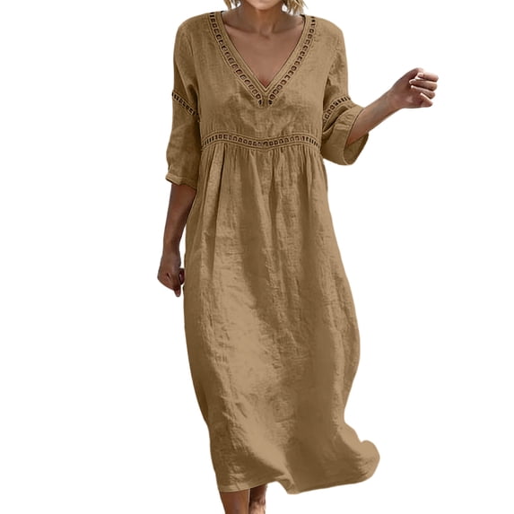 zbxnLI Womens 3/4 Sleeve Dress Fashion Casual Loose Boho Vacation Long Sundress Summer Long Dresses for Women