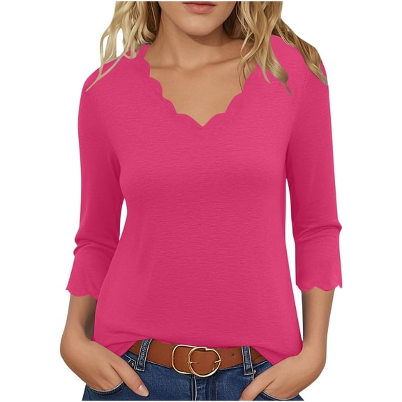 zbxnLI Womens 3/4 Sleeve Shirts Cute V Neck Tunic Tops for Women Loose Casual Dressy Blouses