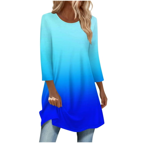 zbxnLI Womens 3/4 Sleeve Shirts Gradient Graphic Tee Casual Loose Fall Cute Tunic Tops with Leggings