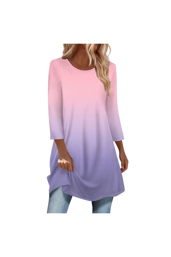Womens 3/4 Sleeve Shirts Gradient Graphic Tee Casual Loose Fall Cute Tunic Tops with Leggings