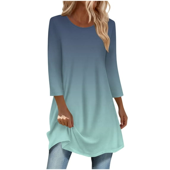 zbxnLI Womens 3/4 Sleeve Shirts Gradient Graphic Tee Casual Loose Fall Cute Tunic Tops with Leggings
