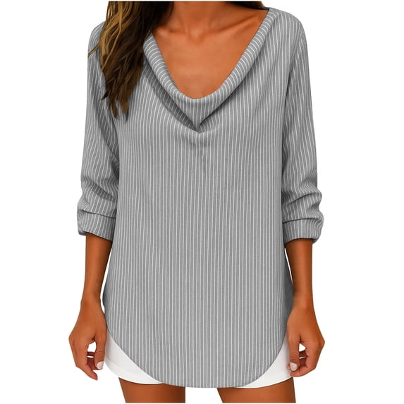 zbxnLI Womens Cotton Linen Blouses Cowl Neck Long Sleeve Dressy Shirts Casual Fashion Loose Tops