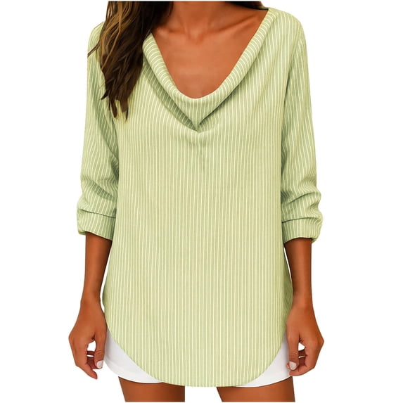 zbxnLI Womens Cotton Linen Blouses Cowl Neck Long Sleeve Dressy Shirts Casual Fashion Loose Tops