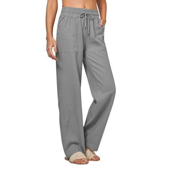 zbxnLI Womens Cotton Linen Pants High Waisted Wide Leg Loose Casual Pants Summer Trousers with Pockets