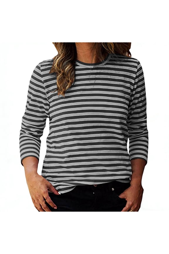 Womens Crew Neck T Shirts Trendy Striped 3/4 Sleeve Shirt Top for Women Comfort Spring Summer Tops