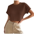 thumbnail image 1 of zbxnLI Womens Crop Blouse Top Fashion Comfort Textured Crew Neck Tops for Women Summer Casual Loose Outfits, 1 of 7