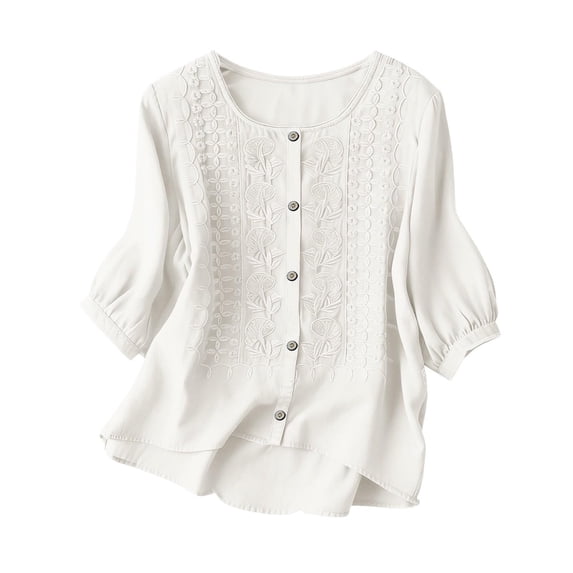 zbxnLI Womens Fashion Boho Shirt Button down Cotton Linen Vacation Blouse Top for Women Loose Short Sleeve Tops