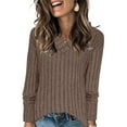 thumbnail image 1 of zbxnLI Womens Knit Sweaters Fall Winter Long Sleeve V Neck Knit Lightweight Tunic Tops for Women, 1 of 7