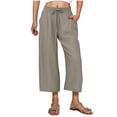 thumbnail image 1 of zbxnLI Womens Linen Capri Pants Elastic Waist Drawstring Casual Wide Leg Lounge Pants with Pockets, 1 of 6