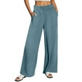 thumbnail image 1 of zbxnLI Womens Linen Pants Elastic High Waist Solid Color Loose Wide Leg Lounge Pants with Pockets, 1 of 9