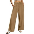 thumbnail image 1 of zbxnLI Womens Linen Pants Elastic High Waist Solid Color Loose Wide Leg Lounge Pants with Pockets, 1 of 9