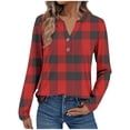 thumbnail image 1 of zbxnLI Womens Long Sleeve Shirts V Neck Button Tops Plaid Shirt Ladies Dressy Casual Blouse Trendy Work Clothes, 1 of 7
