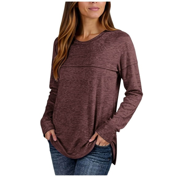 zbxnLI Womens Long Sleeve T Shirts Fall Fashion Crew Neck Loose Casual Tunic Tops for Women