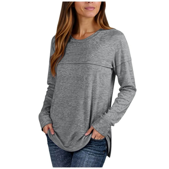 zbxnLI Womens Long Sleeve T Shirts Fall Fashion Crew Neck Loose Casual Tunic Tops for Women