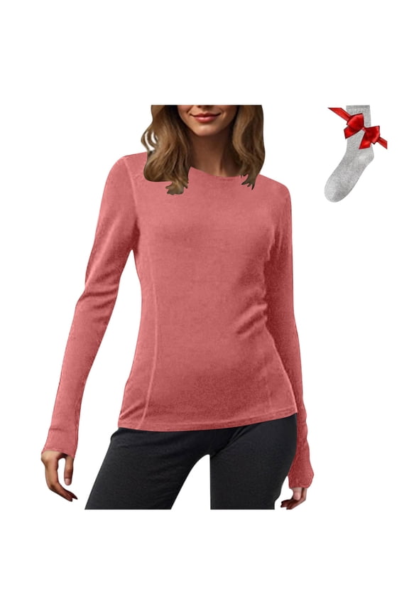 Womens Long Sleeve T Shirts Plain Basic Bottom Tee Shirts Crew Neck Tunic Tops with Socks 2PCS