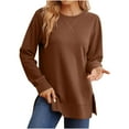thumbnail image 1 of zbxnLI Womens Long Sleeve T Shirts Side Slit Crew Neck Loose Classic Tee Plain Basic Shirts Tunic Tops, 1 of 8