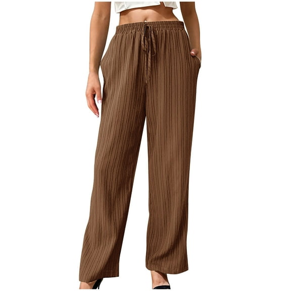 zbxnLI Womens Lounge Pants Loose Straight Leg Pant Pleated High Waisted Pant Drawstring Outfits with Pockets