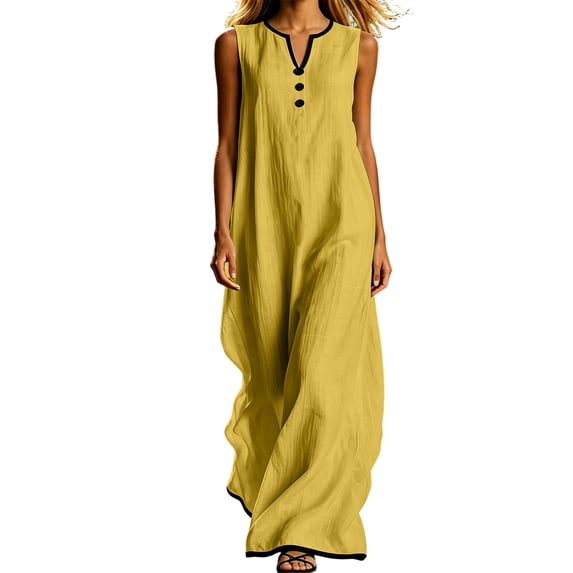 zbxnLI Womens Maxi Tank Dresses V Neck Sundress Summer Sleeveless Dress for Women Casual Loose Vacation Top