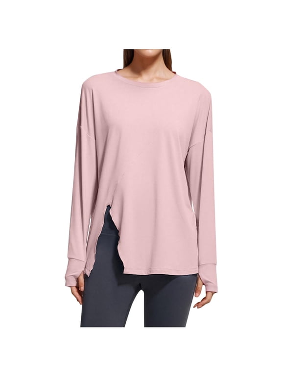 Womens Oversized Side Split Shirts Long Sleeve Pullover Casual Loose Tunic Tops for Women Fashion Shirt