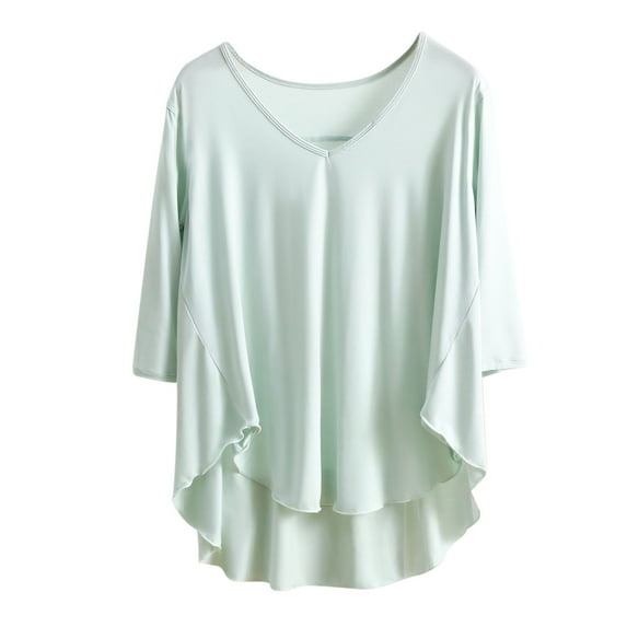 zbxnLI Womens Pajama Tops 3/4 Length Sleeve Casual T-Shirts High Low Hem Comfy Sleep Lounge Tees
